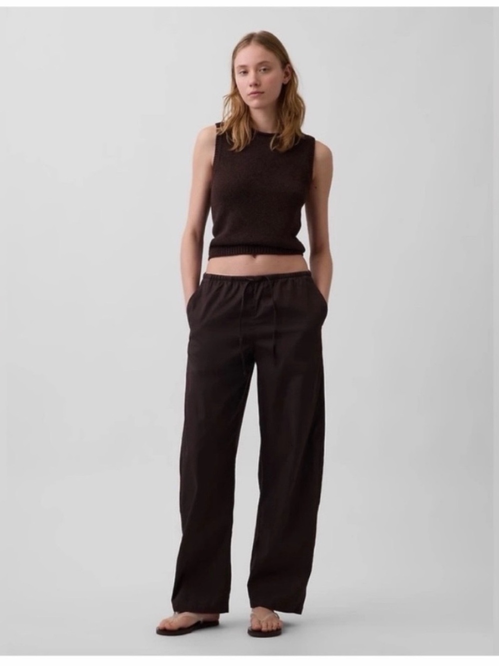 GAP Dark Brown Wide-Leg Drawstring Pants
